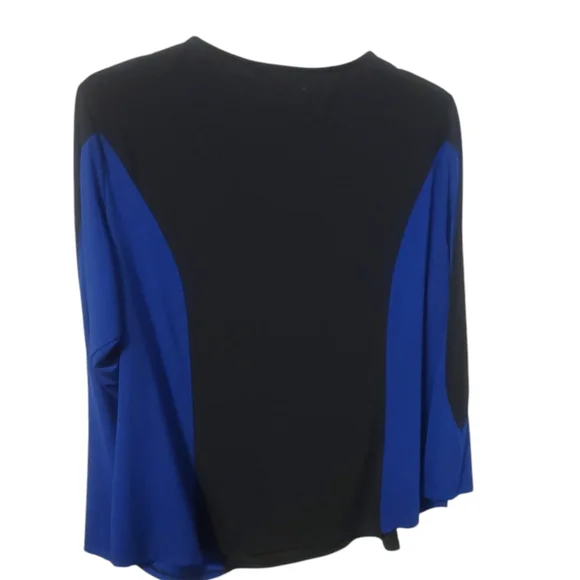 Ashley Stewart Black and Blue Long Sleeve Blouse, Size 26/28W - Picture 2 of 5